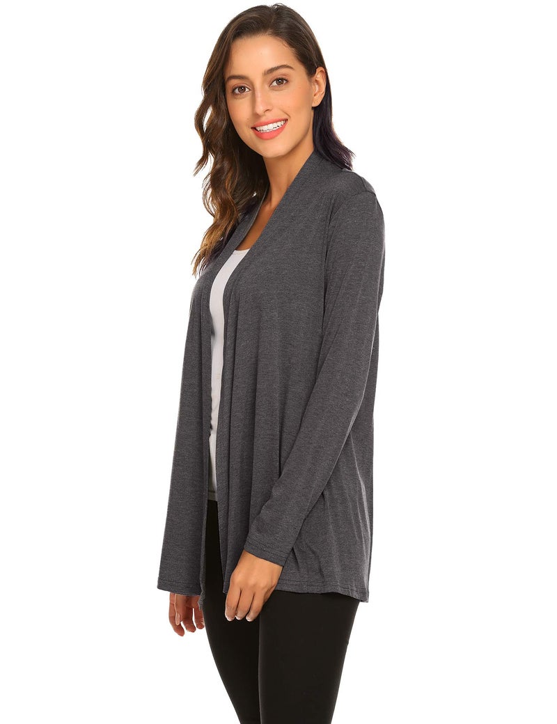 Newchoice Women's Open Front Cardigans Loose Casual Long Sleeve Lightweight Cardigan Sweaters Plus Size (Dark Grey, XL) - Image 5